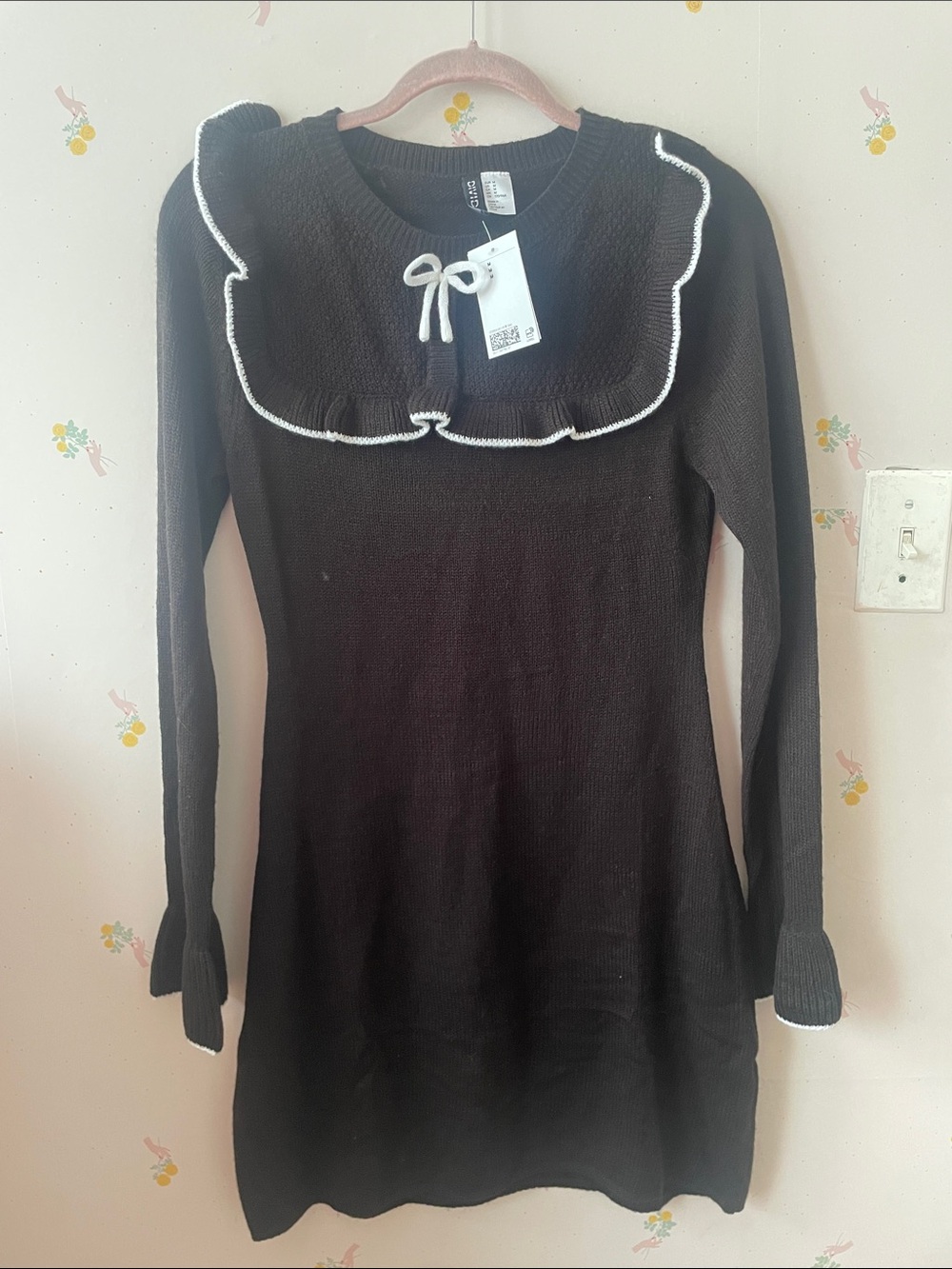 H&M Black Long Sleeve Mini Dress with White Trim